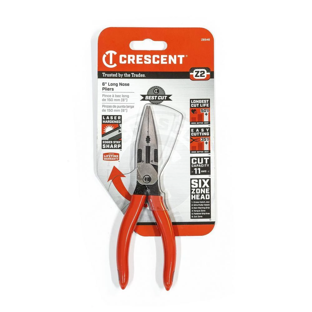 6 in. Z2 Dipped Handle High Leverage Long Nose Pliers by Crescent 5 6 in. Z2 Dipped Handle High Leverage Long Nose Pliers by Crescent - Image 3