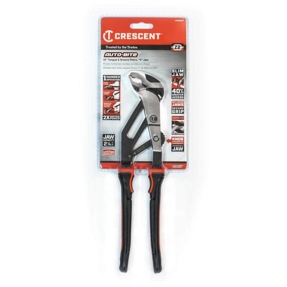 Z2 Auto-Bite 10 in. V-Jaw Tongue and Groove Dual Material Grip Pliers With Quick Adjust Jaws by Crescent 8 Z2 Auto-Bite 10 in. V-Jaw Tongue and Groove Dual Material Grip Pliers With Quick Adjust Jaws by Crescent - Image 6