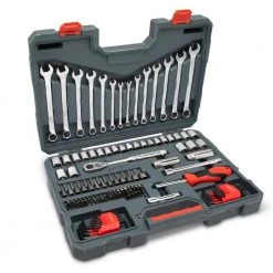 128-Piece 3/8 in. Drive 12 Point Stand ard SAE/Metric Mechanics Tool Set by Crescent