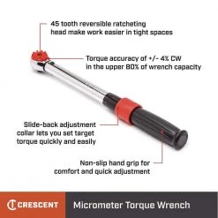 3/8 in. Micrometer Torque Wrench 50-250 in. per lbs. 6-30 Nm by Crescent -Cheap Crescent Store crescent torque wrenches crtw38 e1 1000